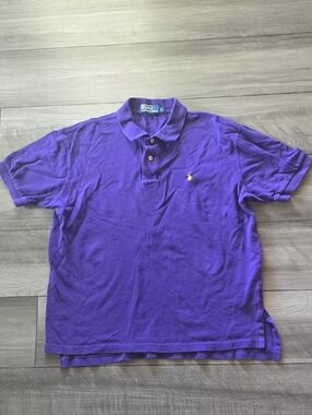 Ralph Lauren Men's Polo Shirt in Purple with Yellow Pony Size Large